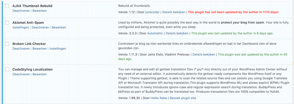 onderhoud wordpress plugins