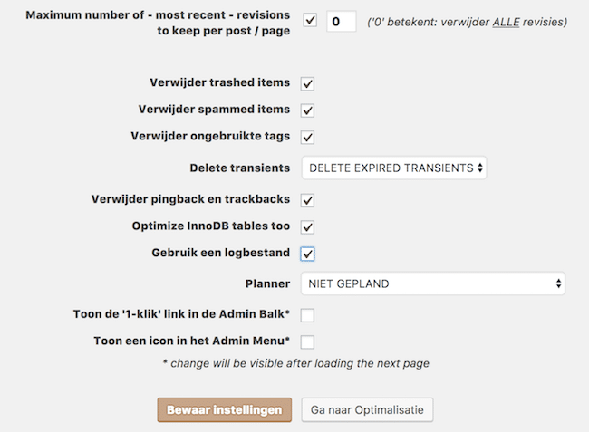 optimaliseer database instellingen