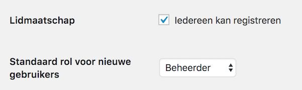 registratie nieuwe gebruiker WordPress