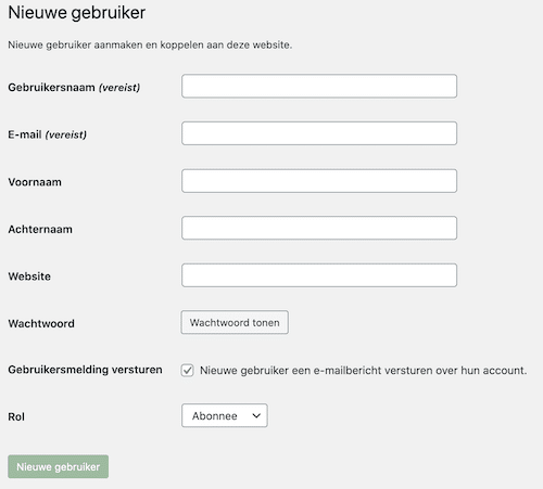 WordPress gebruiker aanmaken