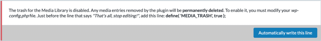 activeren media trash in wp-config.php bestand