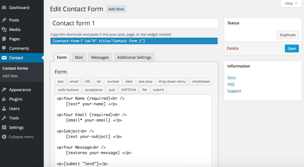 Contact Form 7 formulier koppelen aan Akismet