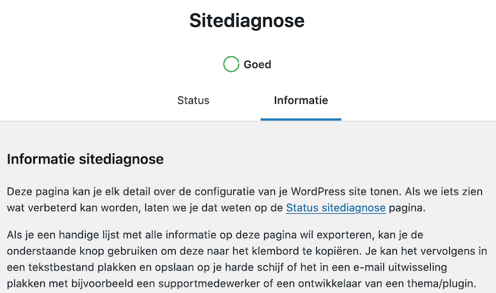 Sitediagnose WordPress Informatie