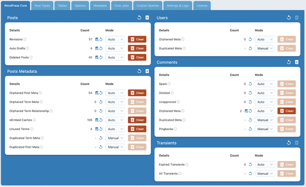 database cleaner wordpress cofre