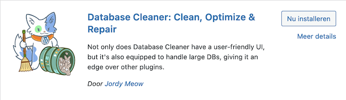 Installatie Database Cleaner plugin WordPress