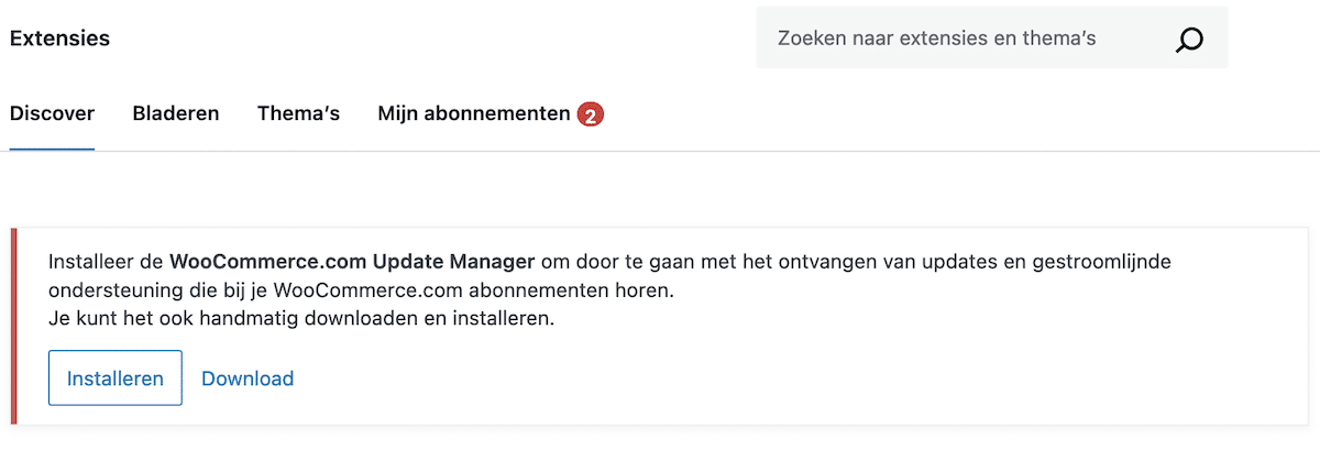 melding WooCommerce.com Update Manager